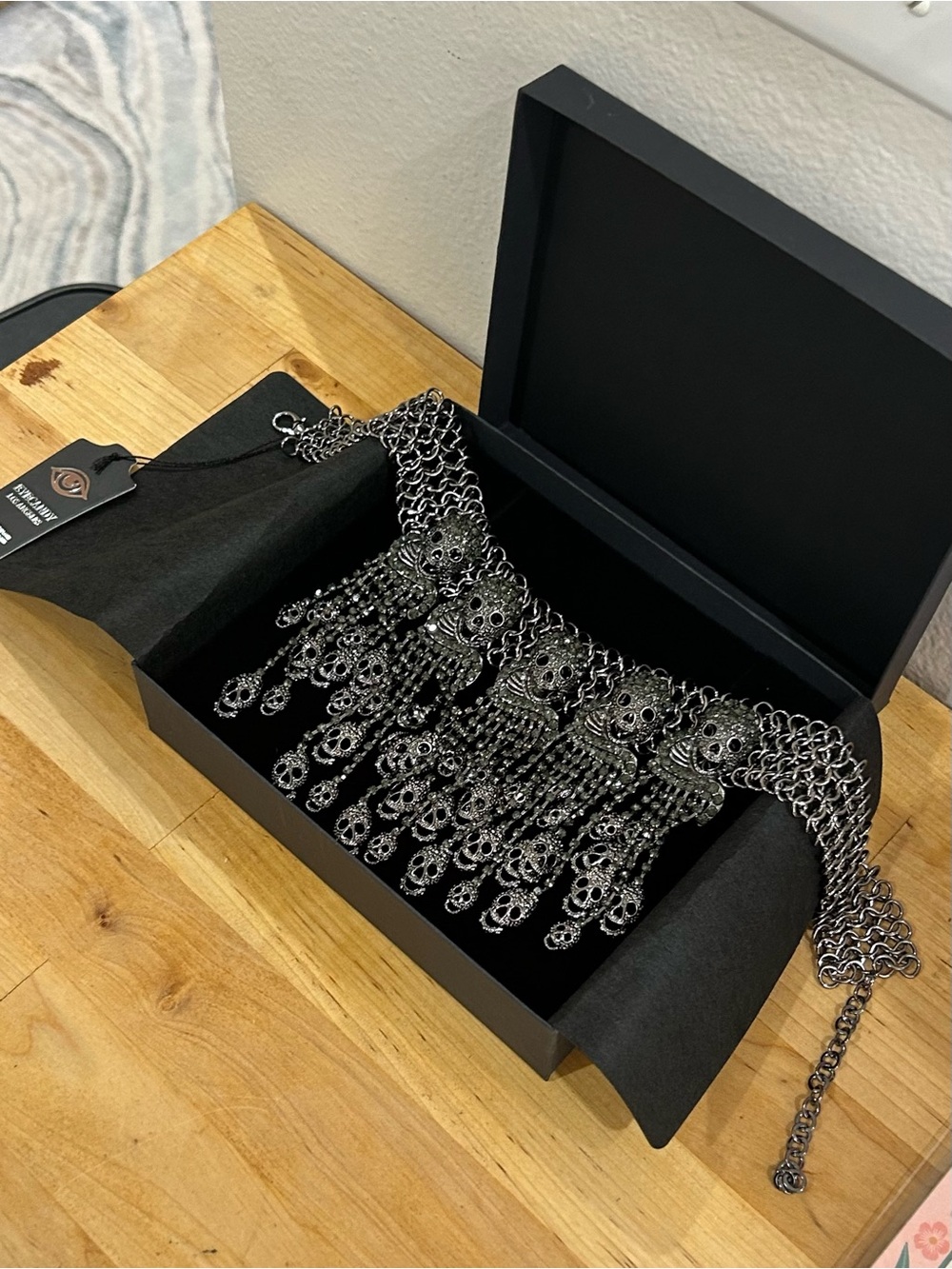 Gunmetal Chainmail Gothic Skull Statement Necklace Eye Candy Los Angeles